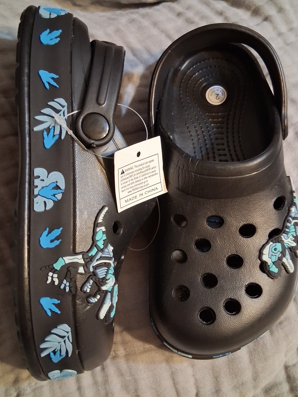 New Light Up Blue Dinosaur Black Slip On Shoes Little Kids Size 2